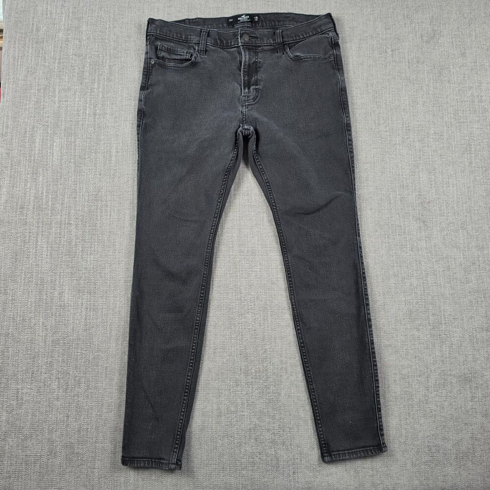 Hollister Advanced Stretch Super Skinny Black Jeans Mens Size 36x32 Faded Denim